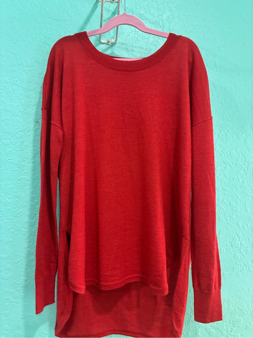 Madewell XS Merino Wool Red Long Sleeve light sweater top shirt USA holiday